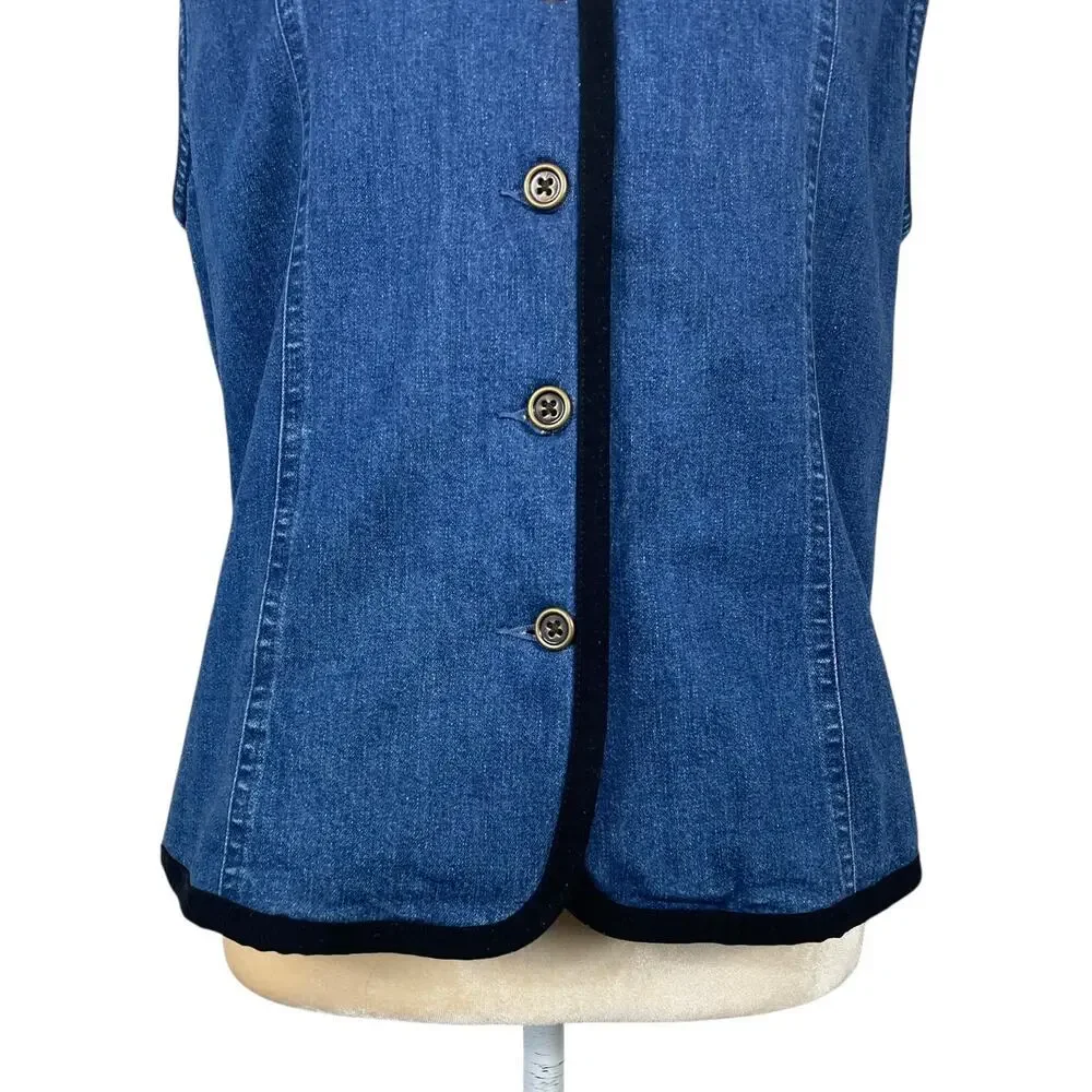 Talbots Button Front Denim Vest Blue Small Y2K Classic Professional Vintage Y2K